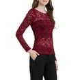 thumbnail image 4 of INSPIRE CHIC Valentine's Day Women's Tops Puff Long Sleeve Semi Sheer Floral Lace Blouses XL Dark Red, 4 of 7