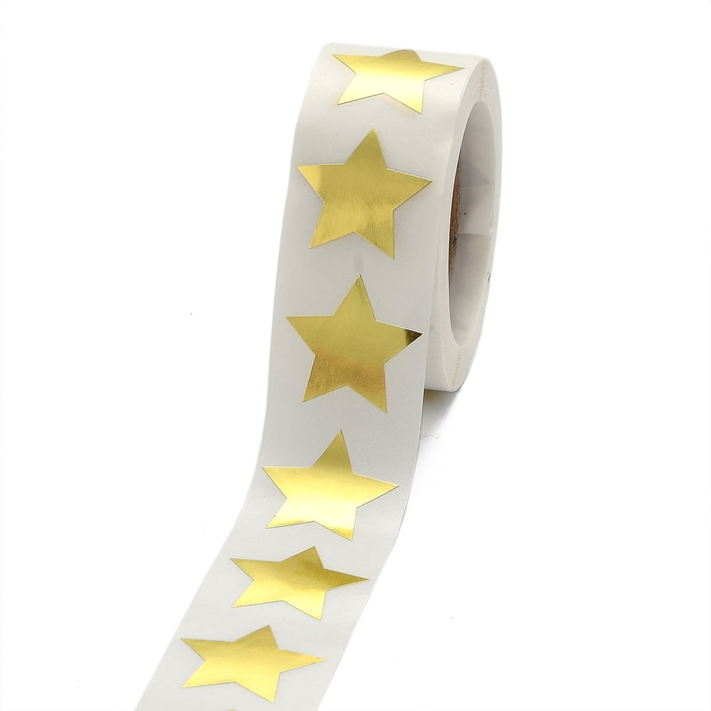 5rolls Metallic Foil Star Shape Paper Sticker Labels Writable Paper Star Shape Seal Labels Teacher Supplies golden 24x23.5mm 500pcs/roll