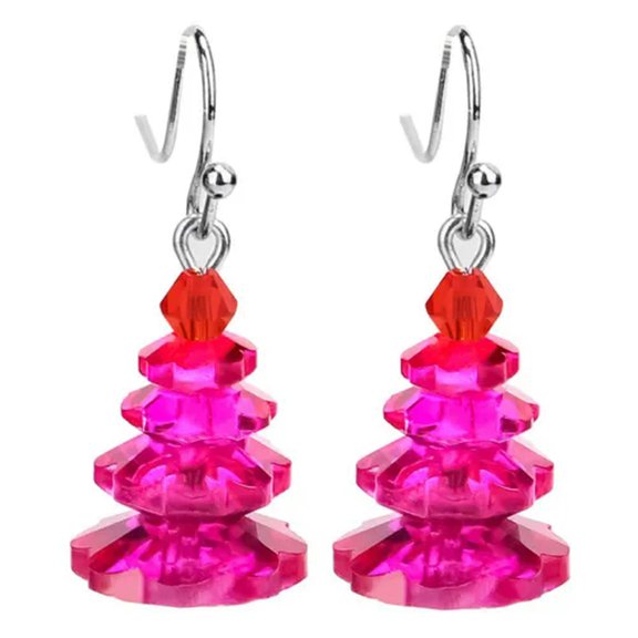 GKNET Fashion Christmas Tree Crystal Earrings Drop Dangle Women Jewellery Xmas New-Rose Red