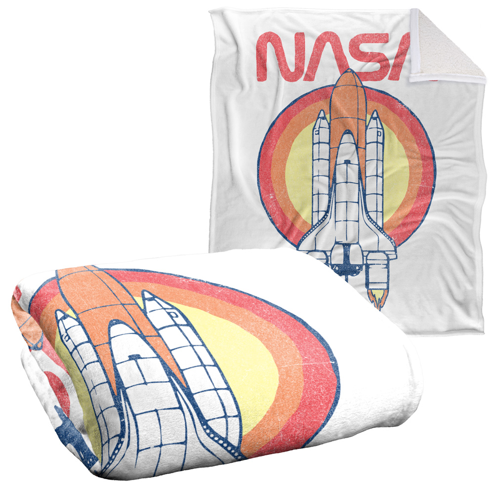 NASA Blanket, 50"x60", Shuttle Circle Silky Touch Sherpa Back Super