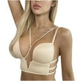 thumbnail image 2 of YWDJ Bras for Women with Underwear Back Closures Bras Size Small No Wire Sleep Bras Spaghetti Straps Half Cup Push up Wrap Comfy Bras Padded Bras Lounge Bras Khaki L, 2 of 9