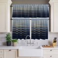 thumbnail image 2 of Abstract Golden Curtain Valances Set Water Wave Blue Ocean Sunrise Horizon Kitchen Curtains 36&nbsp;inch Length Rod Pocket Valance and Tiers 3 Piece Set Small Bedroom Bathroom Laundry Decor, 2 of 9