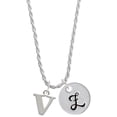 thumbnail image 1 of Delight Jewelry Silvertone Large Initial - V - Silvertone Script Initial Disc - Z - Charm Necklace, 20"+3", 1 of 4