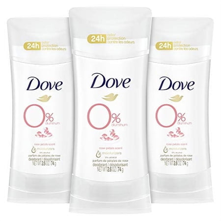 Dove 0% Aluminum Free Deodorant 24-hour Odor Protection Rose Petals Deodorant for Women  2.6 Ounce (Pack of 3)