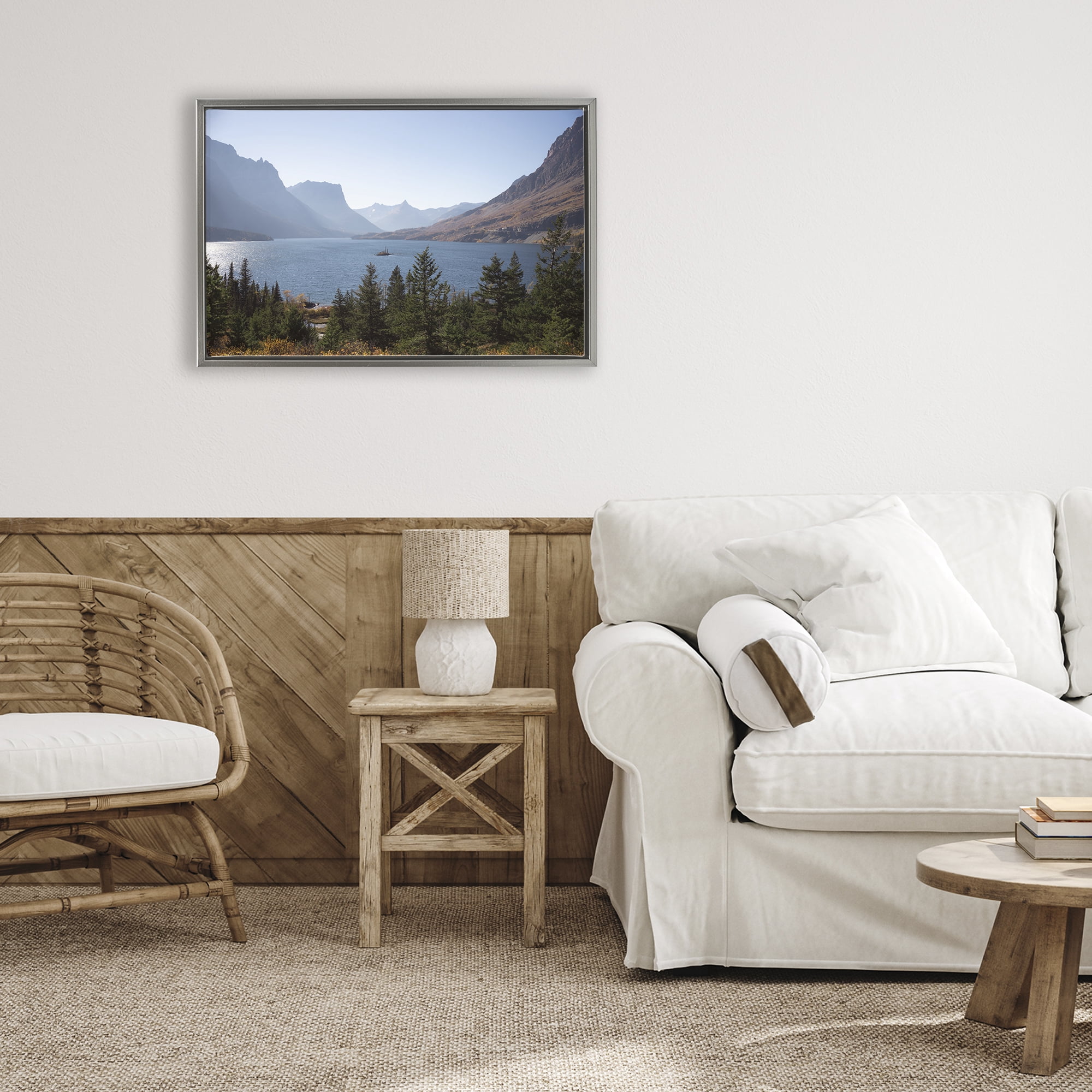 Stupell Industries Cliffs Overlooking Lake Gray Framed Floater Canvas Wall Art, design by Carol Robinson