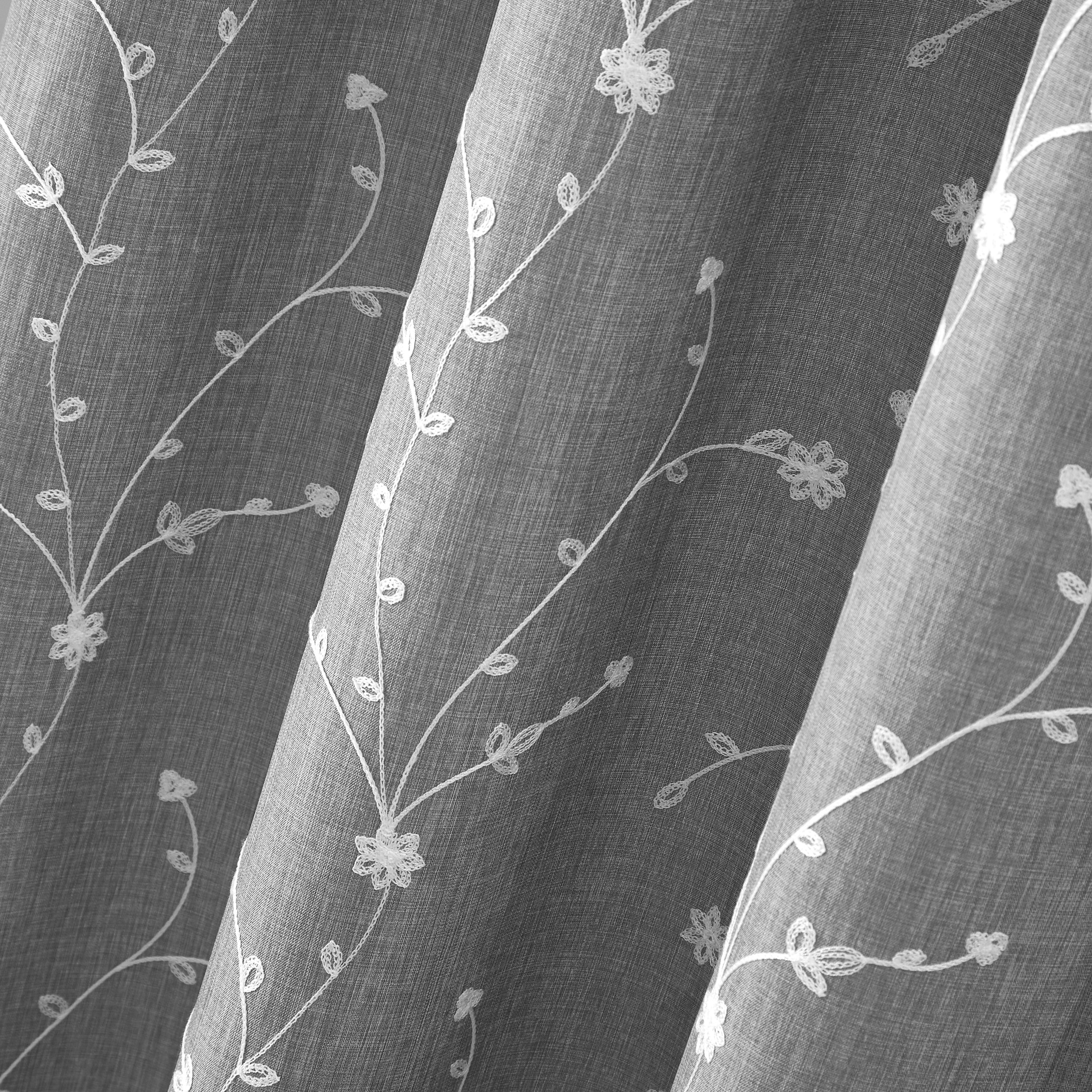 Mainstays Heathered Embroidered Sheer Curtain Panel Pair, Set of 2, Gray, 37"W x 84"L