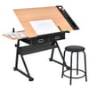 Costway Adjustable Drafting Table Art Craft Drawing Desk Art Hobby w/ Stool and Drawers