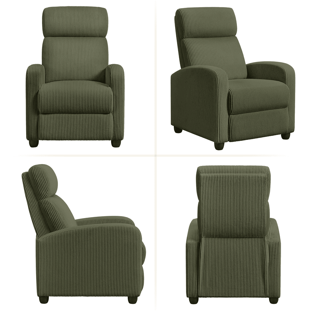 Renwick Modern Corduroy Recliner Chair with Pocket Springs for Living Room, Dark Green