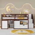 thumbnail image 5 of Harper & Bright Designs Full Size Wood Loft Bed with Storage Drawer and Shelf, Low Loft Bed Frame with Stairs and 7 Colors LED Light for Boys Girls, Walnut & White, 5 of 13