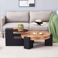 thumbnail image 3 of Table Basse Ronde Moderne et Simple à Double Couche - Dessus en Verre Brun Transparent avec Pieds en L en MDF Noir. la Conception Détachable Peut Rendre l'Utilisation de l'Espace Plus flexible., 3 of 17