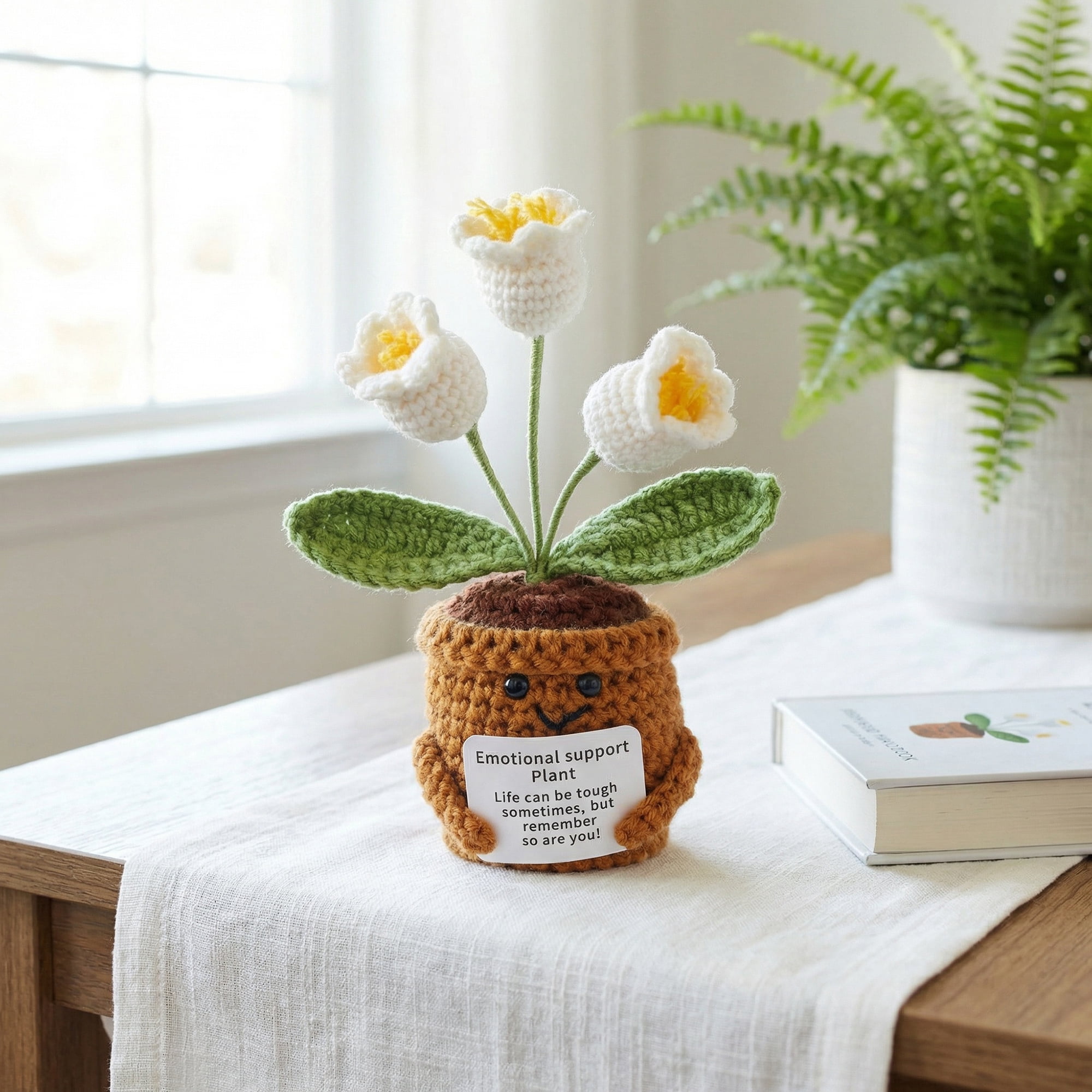 Unique Bargains 2Pcs Handmade Crochet Lily Knitted Potted Plant White Pink 4.3in