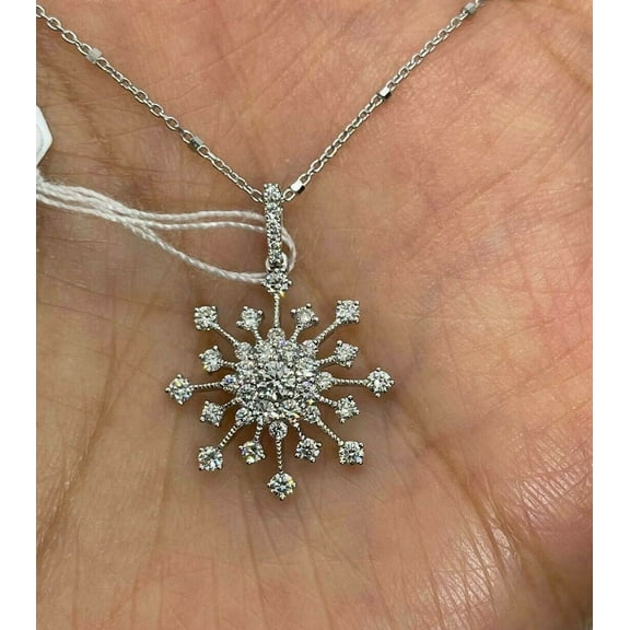 2Ct Round Lab Created Diamond Snowflake Pendant Free Chain 14K White Gold Plated