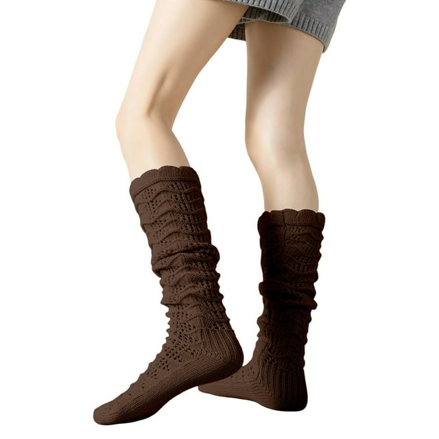 AWZXDE Women's Autumn Winter Solid Color Wool Versatile Fashion Ordinary Warm Hollow Short Stack Socks Leg Sleeves Warm Foot Covers for Layering Coffee,One Size