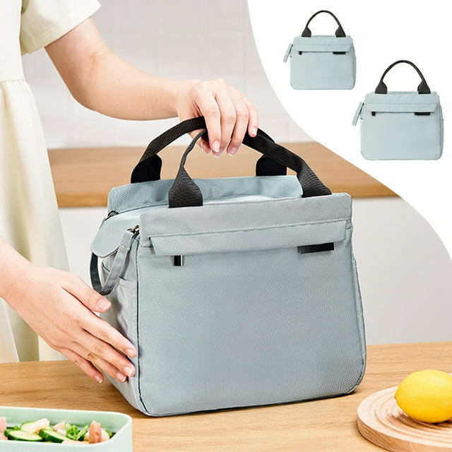 Bolsa Térmica Bento de Lona, Color Azul Poliéster | Gran Capacidad (28 X 24 X 17 Cm) | Bolsa Térmica con Doble Cremallera para Estudiantes y Oficinistas | 1 Unidad