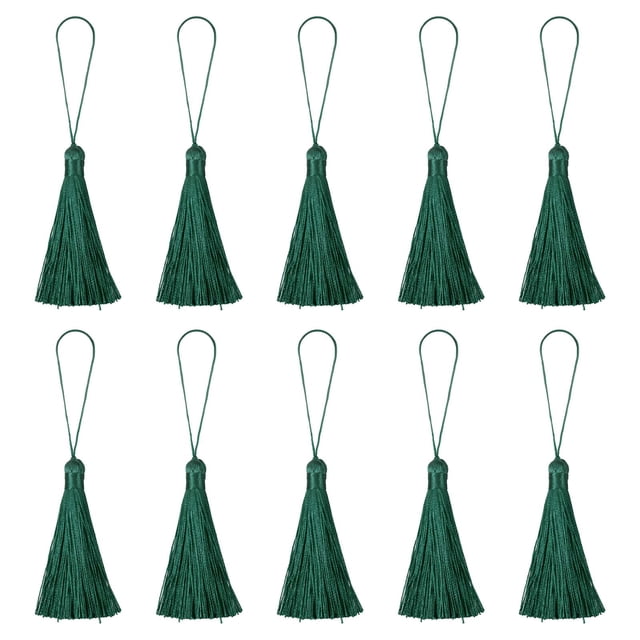 Unique Bargains 6.5' Silky Bookmark Tassels with Loop for DIY Craft Accessory, 20Pack Black Green