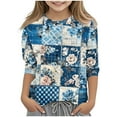 thumbnail image 2 of Delliss Girls Flower Print Crew Neck Blouse Classic Comfy Top, 2 of 5