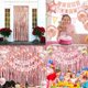 thumbnail image 5 of Decoraciones de fiesta de cumpleaños YONGSHENG ORO rosa cartel de feliz cumpleaños cortina con FLECOS globos de confeti, 5 of 5