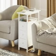 thumbnail image 2 of End Table with Charging Station, Narrow Side Table with 3 Fabric Drawers, Skinny Nightstand with LED Light, Slim Bedside Table for Bedroom, Living Room, Small Spaces, White, 2 of 8