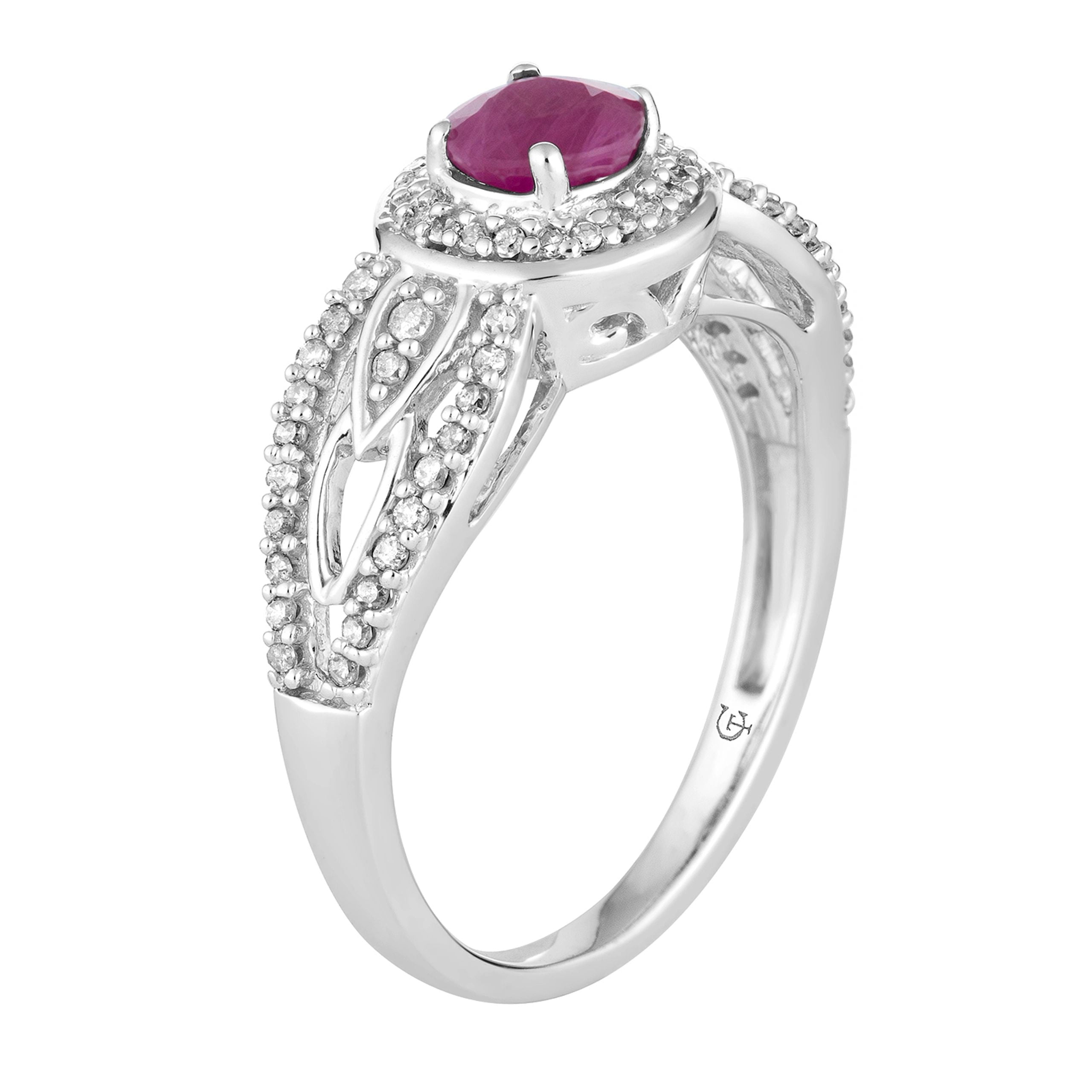 10k White Gold Ruby & 1/4 Carat T.W. Diamond Halo Ring