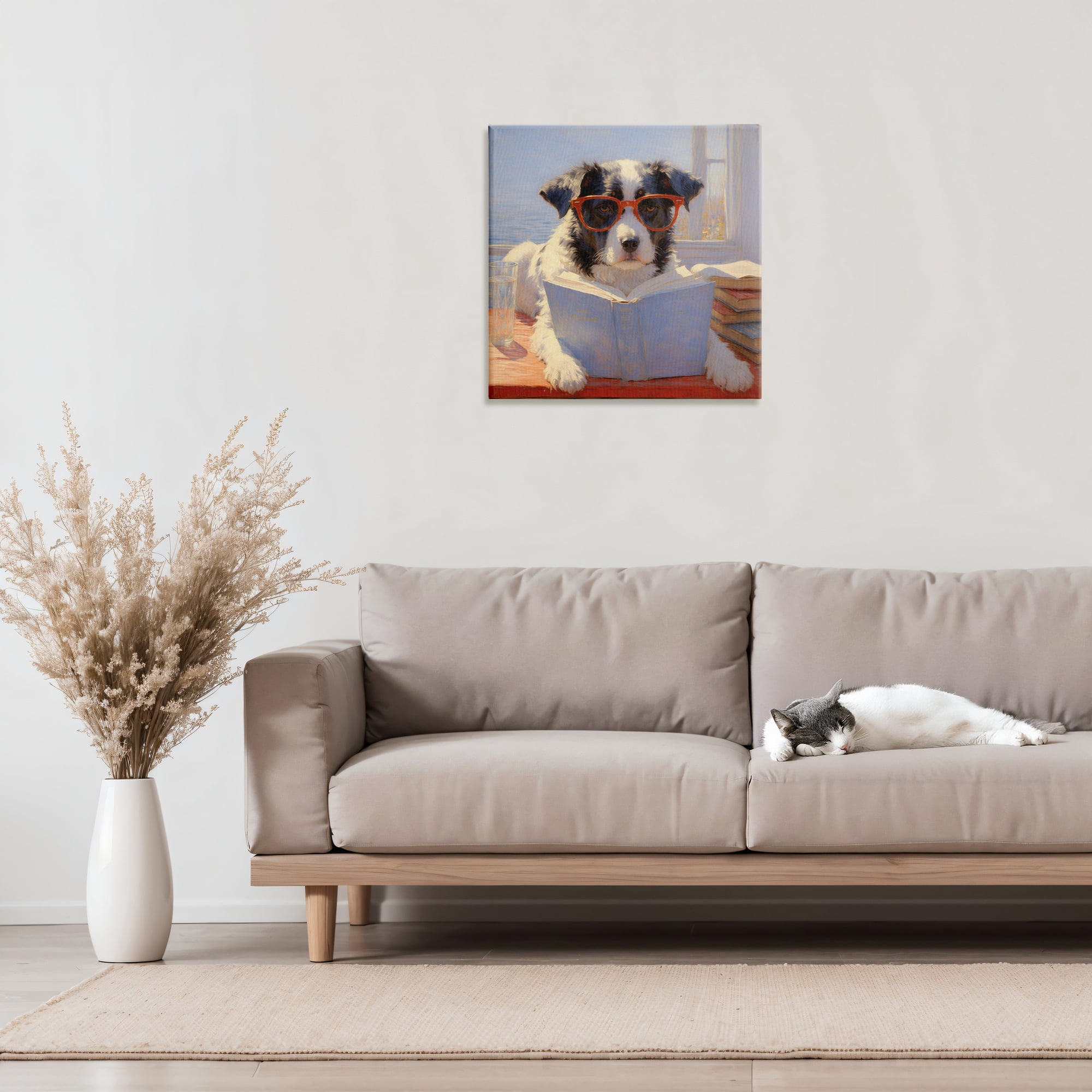 Stupell Industries Sunlit Dog Reading By Window Canvas Wall Art, design by Angie Hawke