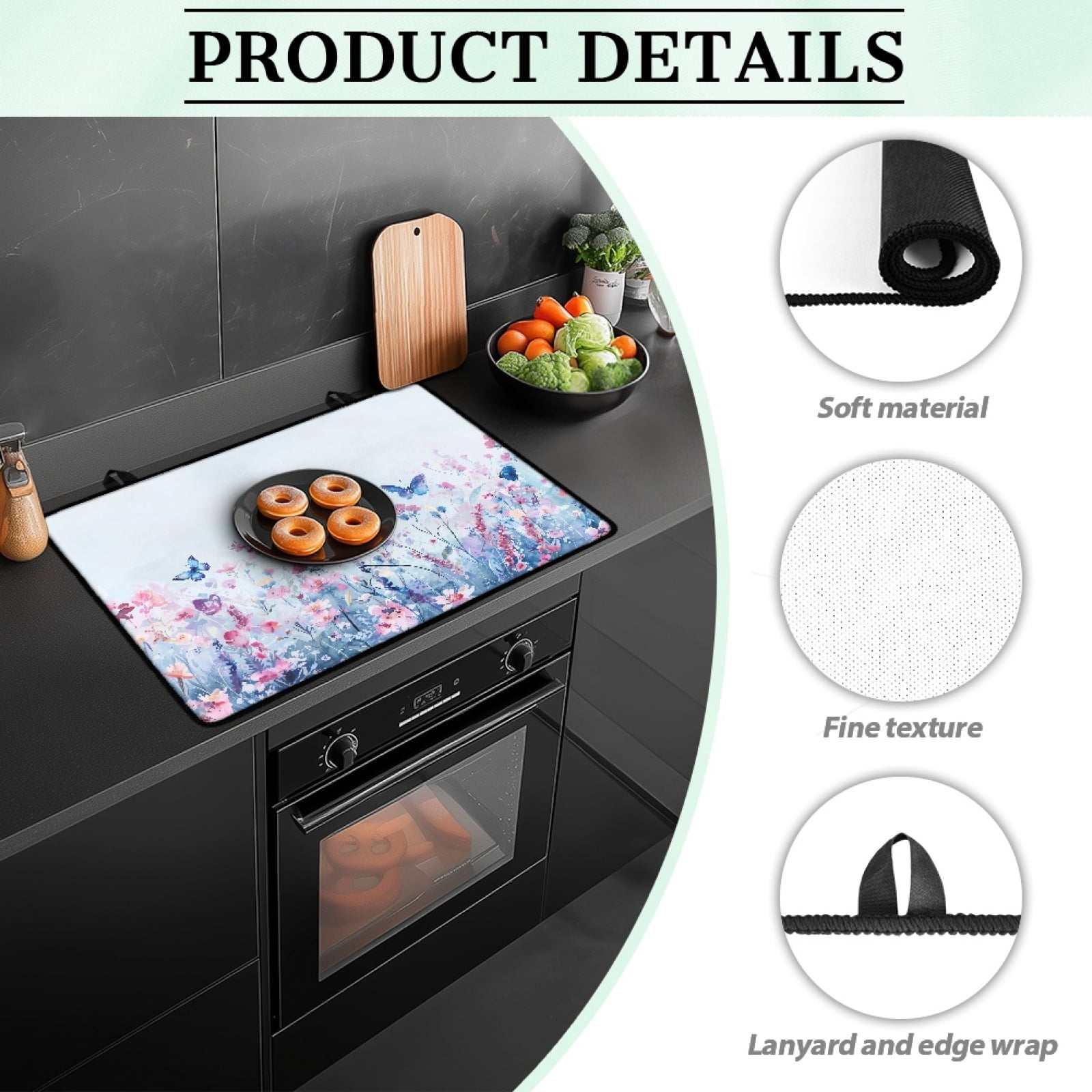 ZIATUBLE Stove Top Covers for Electric Stove Anti-Scratch Flat Induction Cooktop Cover Ceramic Glass Stove Top Protector Mat with Rubber Backing, 29 x 21 Inch, Butterfly Floral
