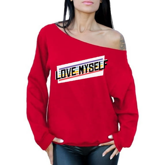 Awkward Styles Anti Valentine's Day Sweatshirt for Singles Love Myself Off Shoulder Tops for Women Selfish Print