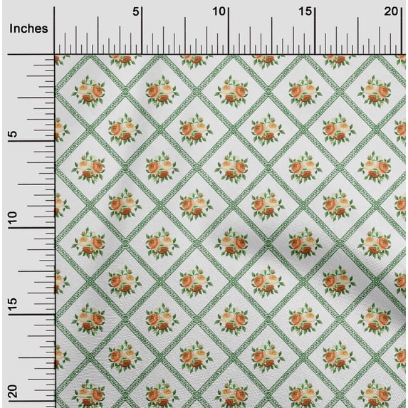 oneOone Viscose Chiffon Fabric Diamond|Leaves & Rose Floral Print Fabric BTY 42 Inches Wide