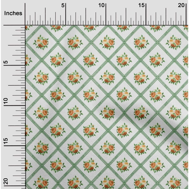 oneOone Tissu Georgette Viscose Imprimé Diamant/feuilles & Roses Floral au Mètre 42 Pouces de Large