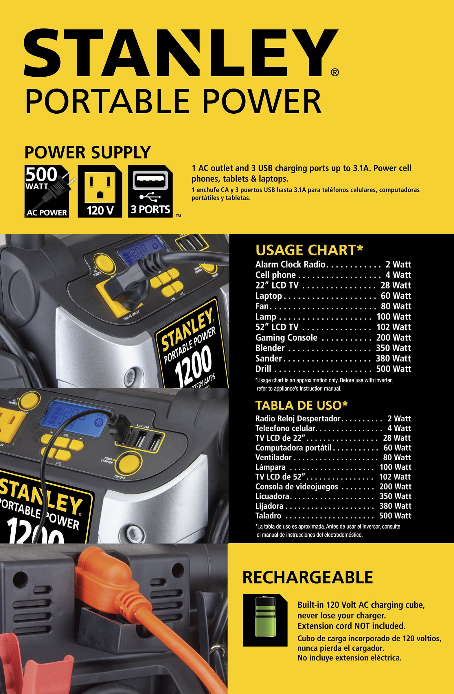 Stanley - Brandclub - STANLEY 1200A Peak Jump Starter/Power Station w/500  Watt Inverter (J5CPD)