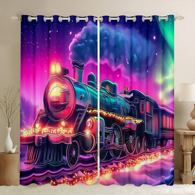 Erosebridal Rideaux Imprimés Train Lot de 2 (52x84), Locomotive 30 %-50 % Occultants, Rose Vif