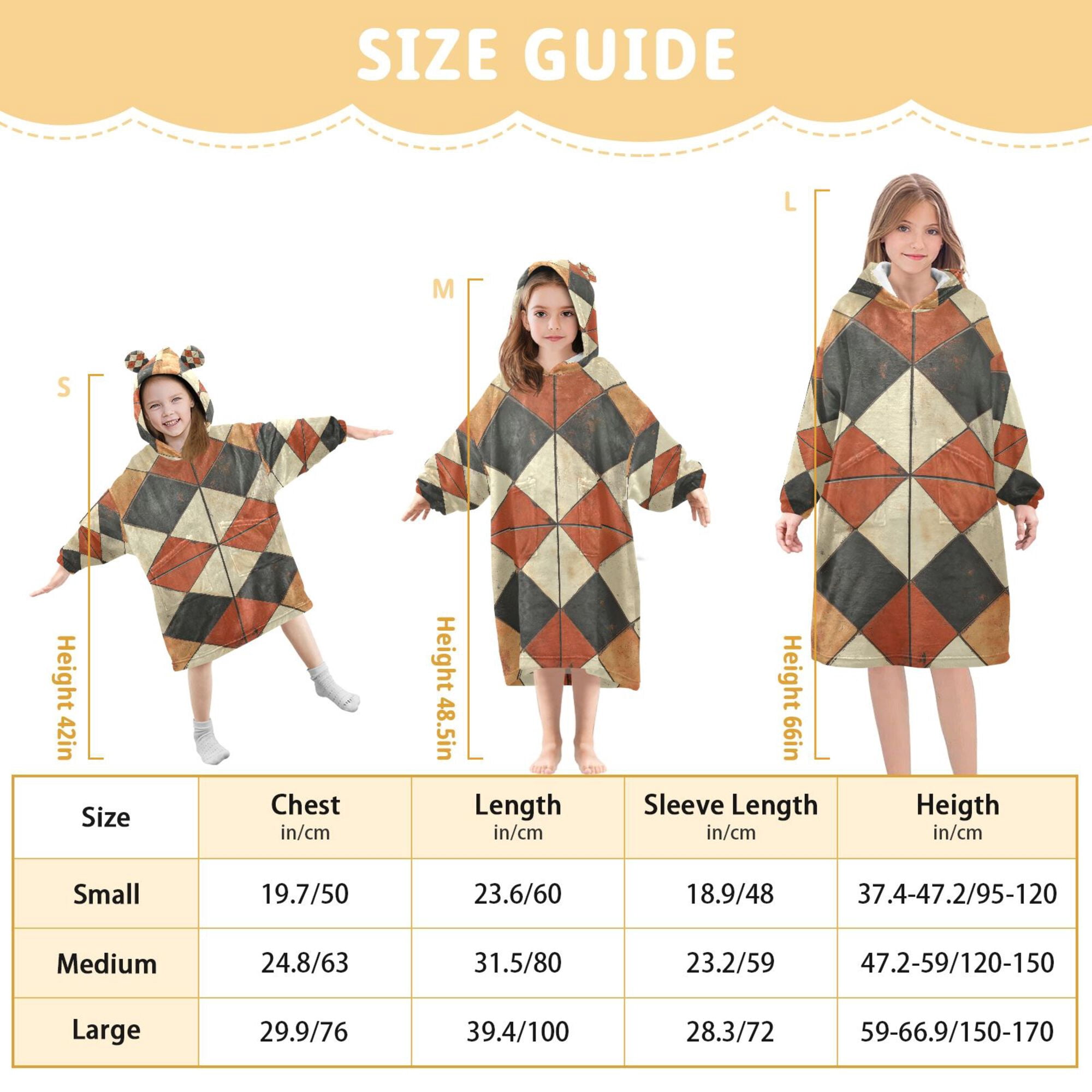 FORMRS Wearable Blanket Hoodie with Sleeves for Kids Cozy Flannel Sweatshirt, Checkered Pattern