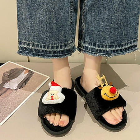 

Aueoeo Cozy Slippers for Women Santa Claus Womens Fuzzy Slippers Bedroom House Slippers for Women Plush Lined Slide Slippers Shoes