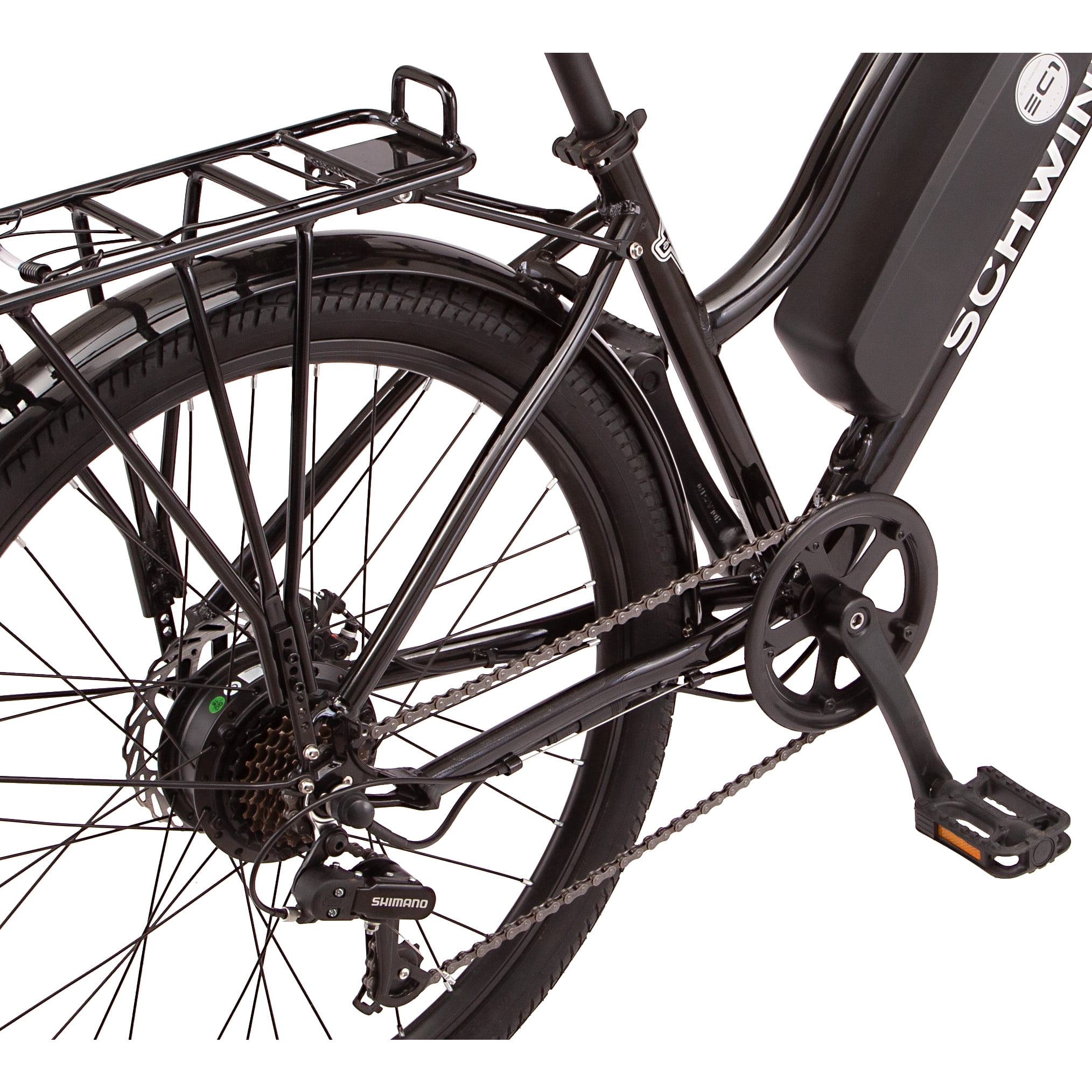 26" Schwinn EC1 Electric Cruiser Bike for Adults, 7 Speeds, 250w Motor, Black Ebike