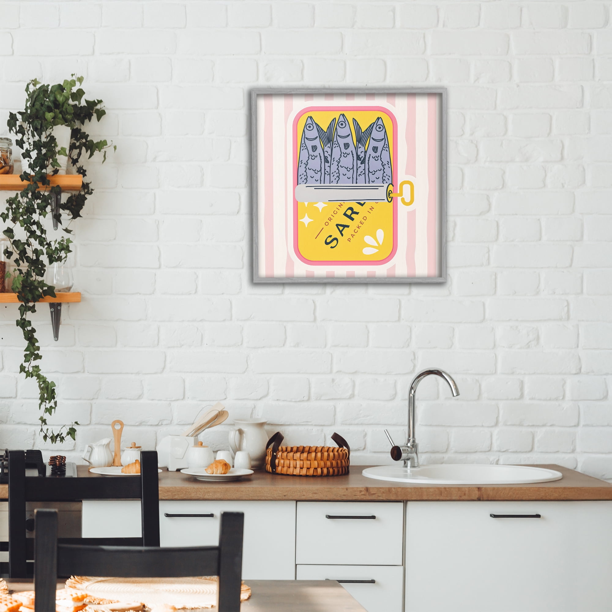 Stupell Industries Yellow Sardine Tin Gray Framed Giclee Art, design by Creative Studio