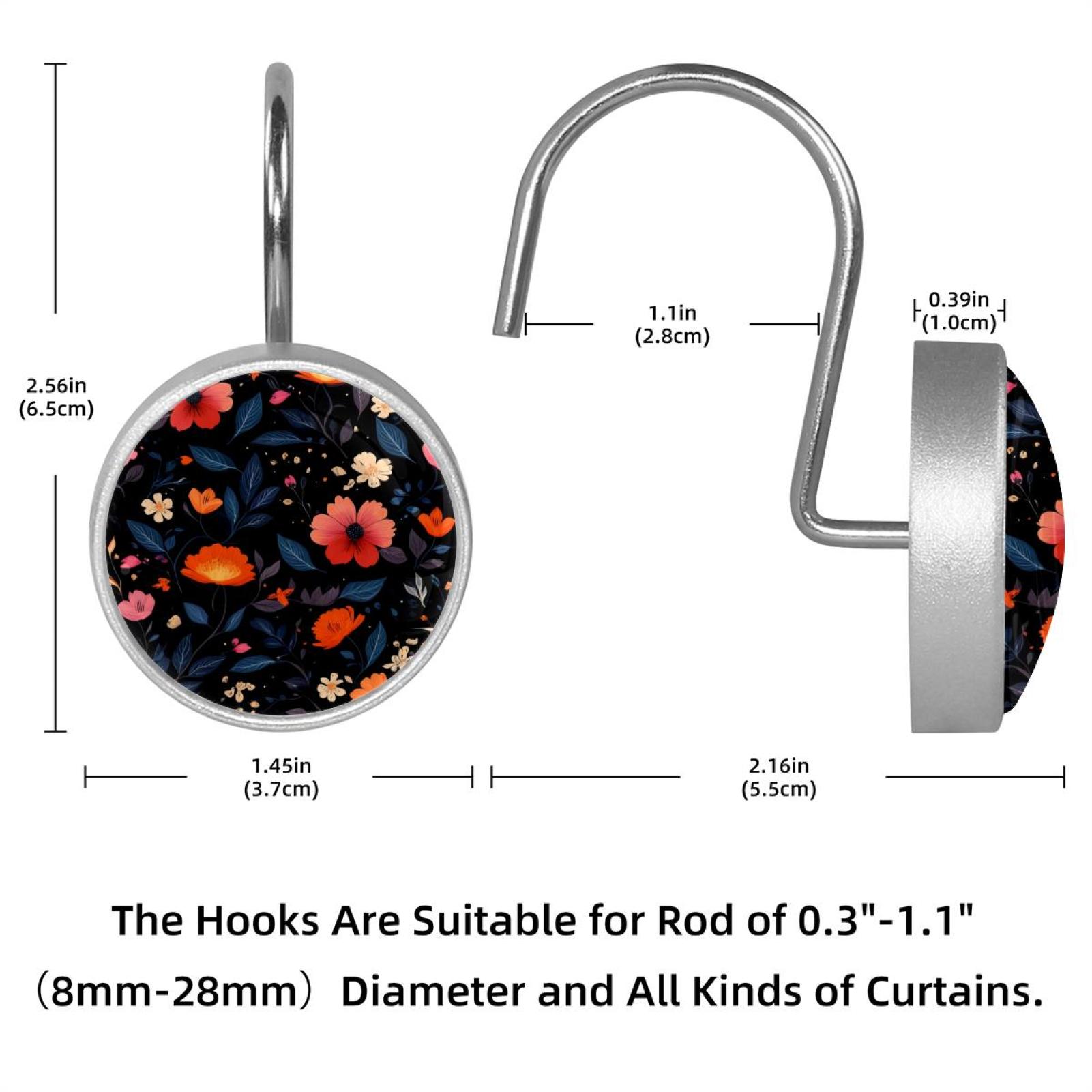 HemaKayy 12 Pcs Shower Curtain Hooks Bathroom Decorative Accessories Brilliant Red Flowers Blue Leaves