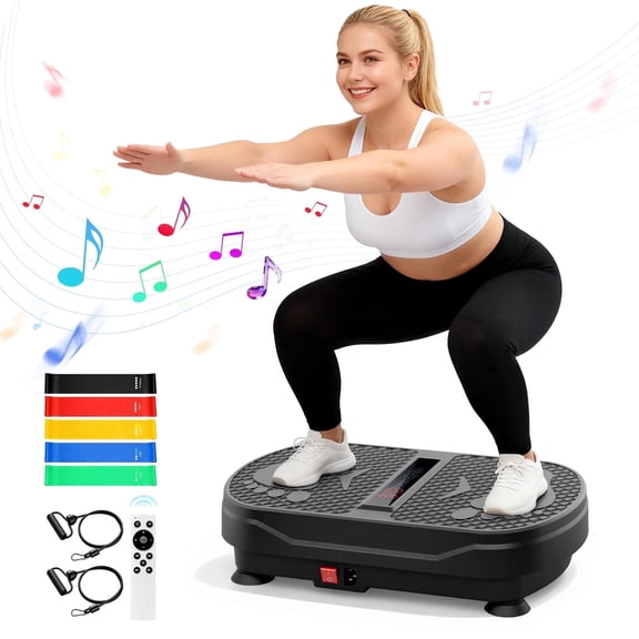 Airfind Vibration Plate Exercise Machine for Lymphatic Drainage, Full Body Workout Vibration Platform with Bluetooth Speaker,2 Loops and 5 Resistance Bands for Home Exercise Gym,450lb Capacity,Black