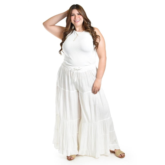 Pantalon estilo palazzo Roman Fashion /Tallas Extras, R42 (Blanco) blanco 38