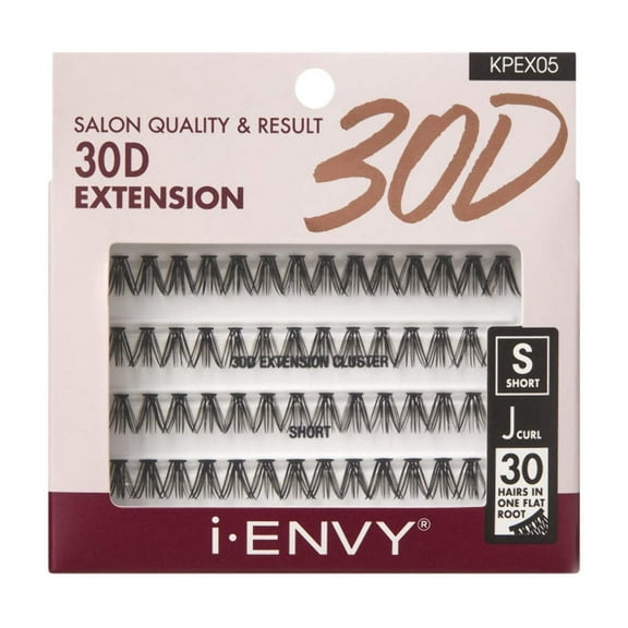 i-ENVY 30D Extension Cluster Individual Lashes, Easy to Apply, Flat Tapered-End Root, Pre-fanned Volume Lashes, J Curl with Soft Fiber, Quick Application for Salon Quality & Result (Short-56Clusters)