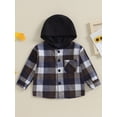 thumbnail image 3 of Canrulo Toddler Baby Boy Plaids Print Hooded Shirt Long Sleeve Button Closure Pocket Hoodie Tops Black 2-3 Years, 3 of 9