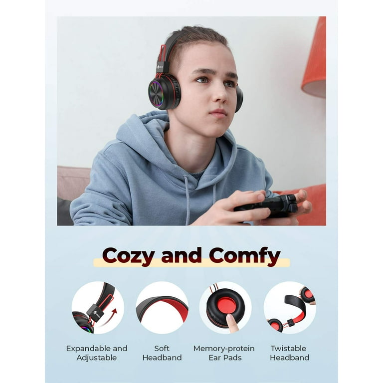 iClever BTH03 Kids Bluetooth Headphones Safe Volume Colorful LED