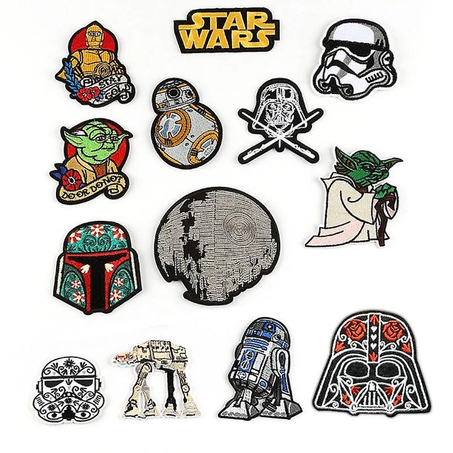 13 piezas de parches de elementos de animación de Star Wars, etiqueta de tela bordada, figura de Yoda-master, pegatina de tela, parche de icono de bricolaje, 11 Afortunado Sencillez