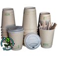 thumbnail image 3 of Certified Compostable Coffee Cups by Living Balance | 12oz - 100 cups with Compostable Lids, Stirrers, and Integrated Sleeves, 3 of 9