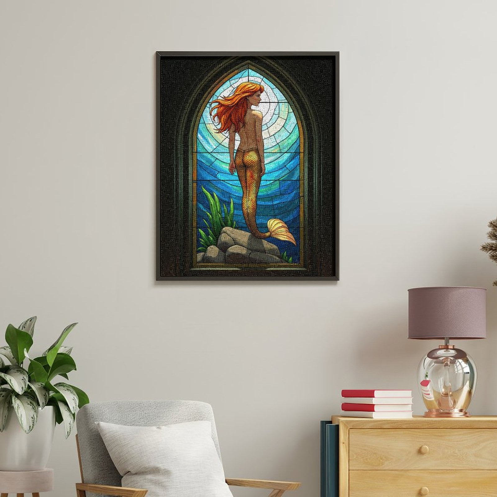 Paint By Numbers Kit for Adults Beginner - DIY Mermaid Stained Glass Art Panel Canvas Painting Kits for Adults, Frameless Paint By Number for Adults for Home Wall Decor 16x20 Inch