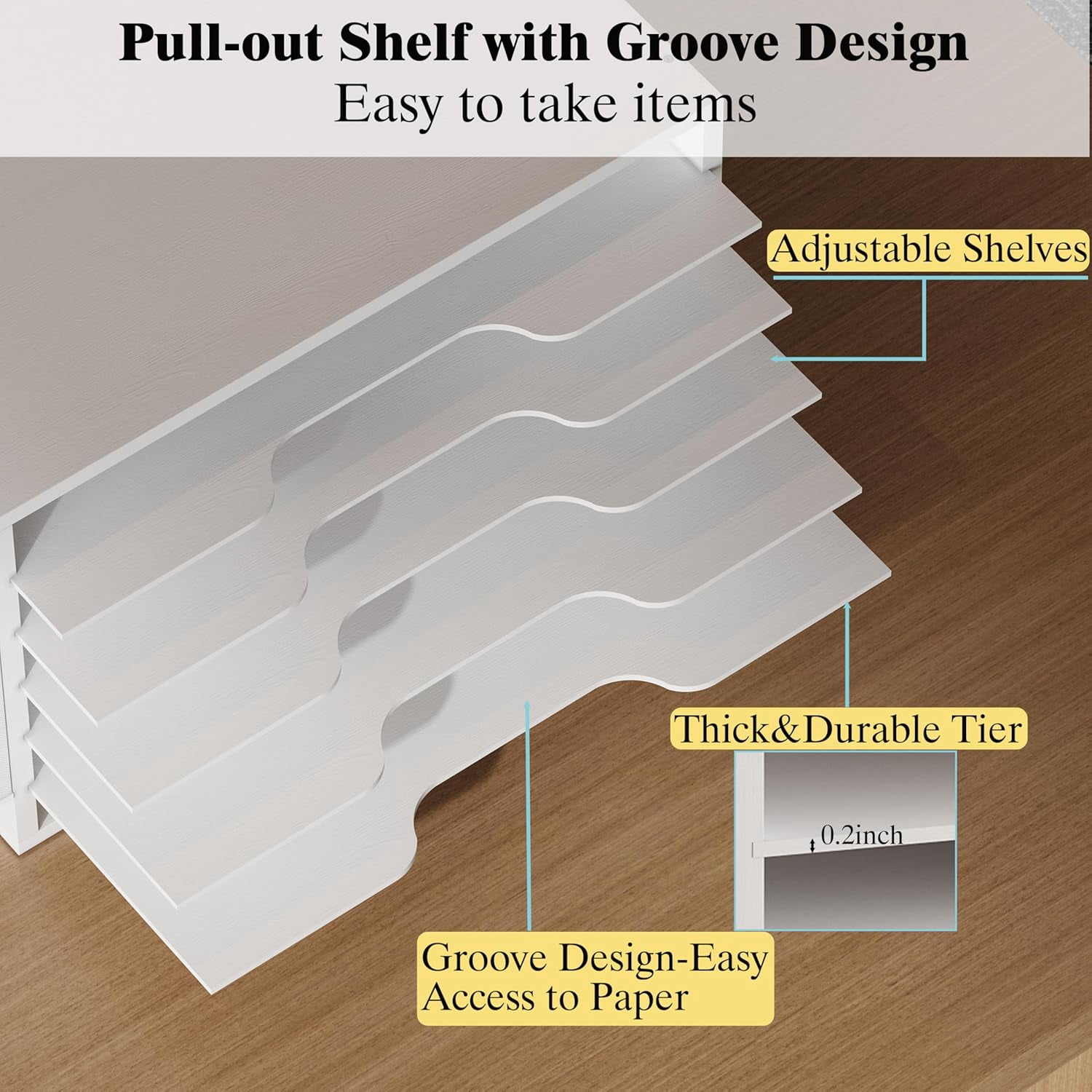 12x18 Construction Paper Organizer,6-Tier Adjustable Literature Organizer,Large Wooden File Sorter with Side Pocket,Office Mailbox for Home,Classroom,Office (White, Large 6 Slots)