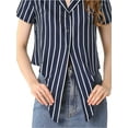 thumbnail image 6 of MODA NOVA Junior's Striped Button Up Short Sleeve Tie Front Crop Shirt Navy Blue L, 6 of 6