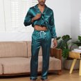 thumbnail image 6 of Silk Pajama Sets for Men with Pockets Two Piece Soft Satin Loungewear Outfits Mens Casual Solid Long Sleeve Shirts and Pants Sleepwear Set, 6 of 6