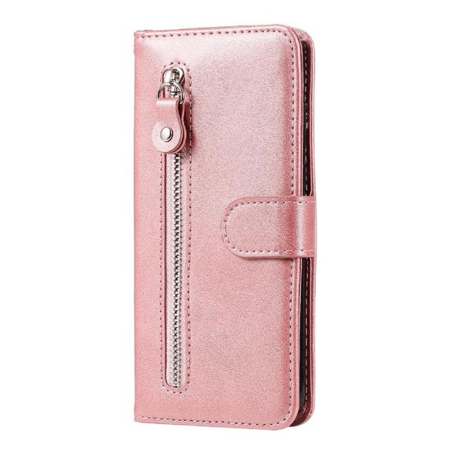Estuche de Cuero PU con Cierre para Samsung Galaxy S21 FE 5G , Funda Protectora con Billetera y Correa