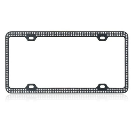 White Metal License Plate (Insten White Crystals Black Metal Frame with Double Row Crystals License Plate Frame Tag Cover Screw)