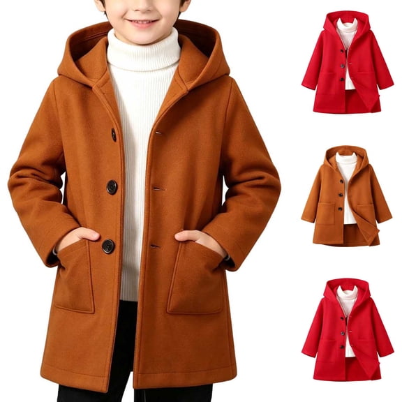 Abtuhar Toddler Boys Fall Winter Casual Outerwear and Jackets Solid Single‑button Wool‑blend Outer Coats for 2‑10 Years