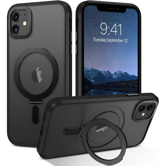iPhone 11 Case, iPhone 11 Phone Case with Magnetic Invisible Stand [Magsafe Support] [Military Protection] Shockproof Protective Phone Case for iPhone 11 6.1"-Black.